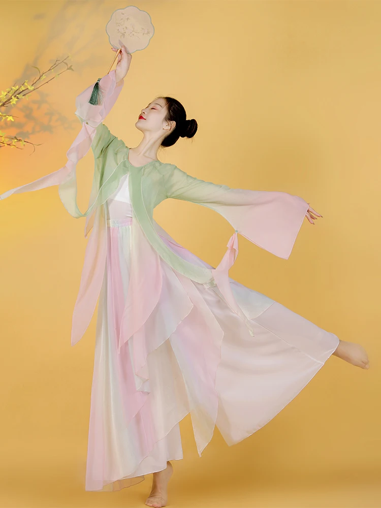 

Elegant Classical Dance Costume Women's Flowing Chiffon Top Practice Suit Stage Performance Outfit Traditional Ethnic Style