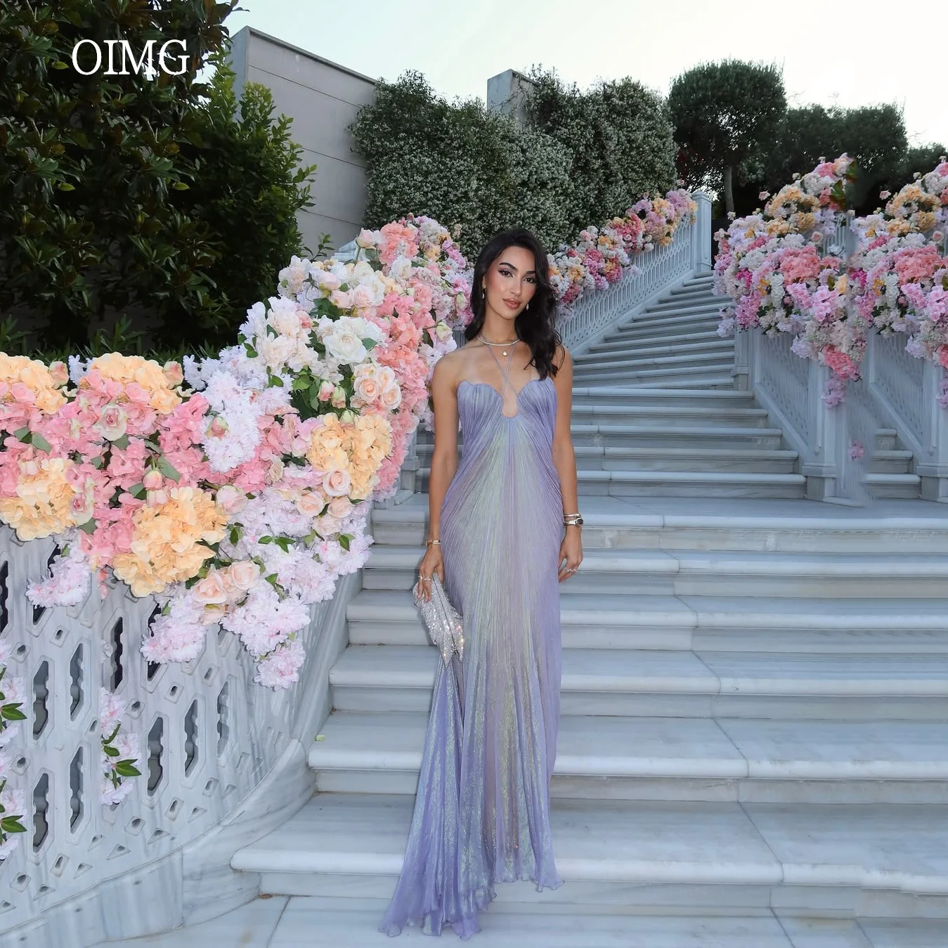 

OIMG Sexy Halter Mermaid Prom Gowns Sleeveless Formal Party Gown Floor Length Evening Dress vestidos de festa Customized