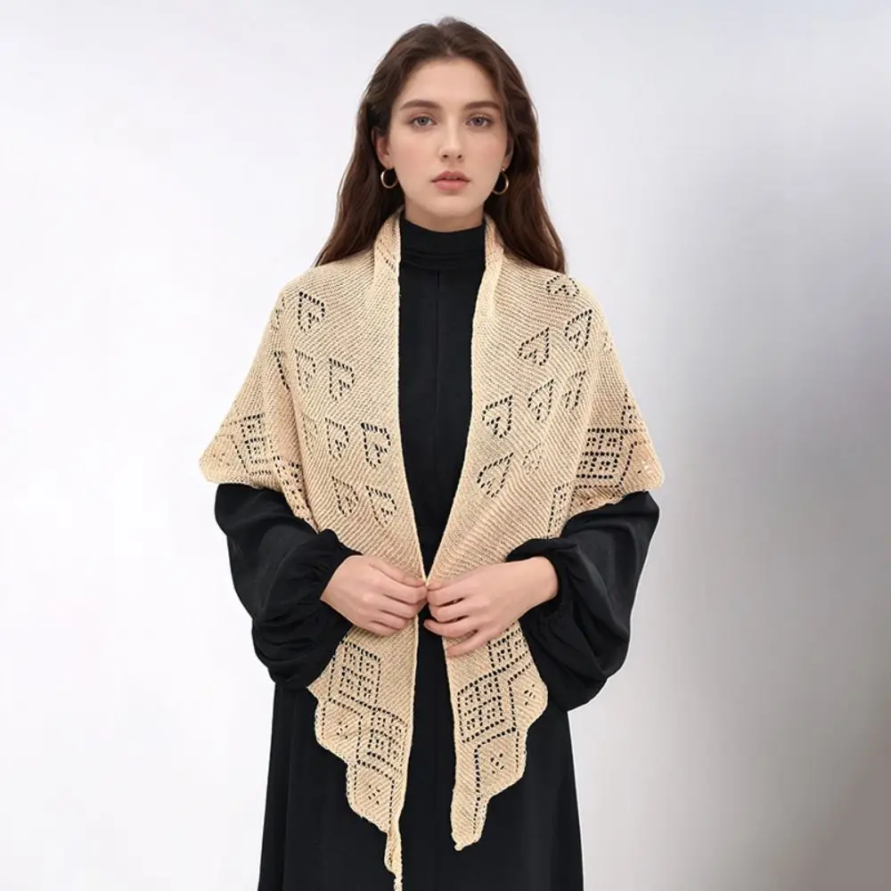 Elegant Solid Color Knitted Hollow Shawl Cross Love Heart Knot Scarves Neck Wrap Sunscreen Blouse Shoulder Fake Collar Outdoor