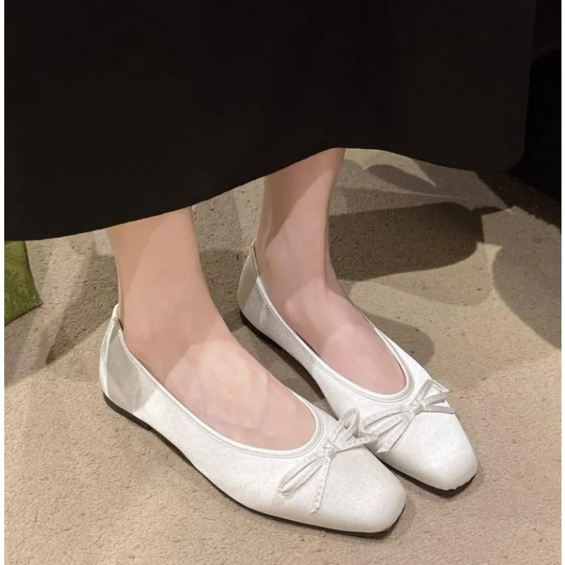 

New Style Fashion Bowtie Flat Shoe Women Ballerinas Square Toe Slip on Ballet Flat Loafers Moccasins Ladies Casual Comfort Shoes