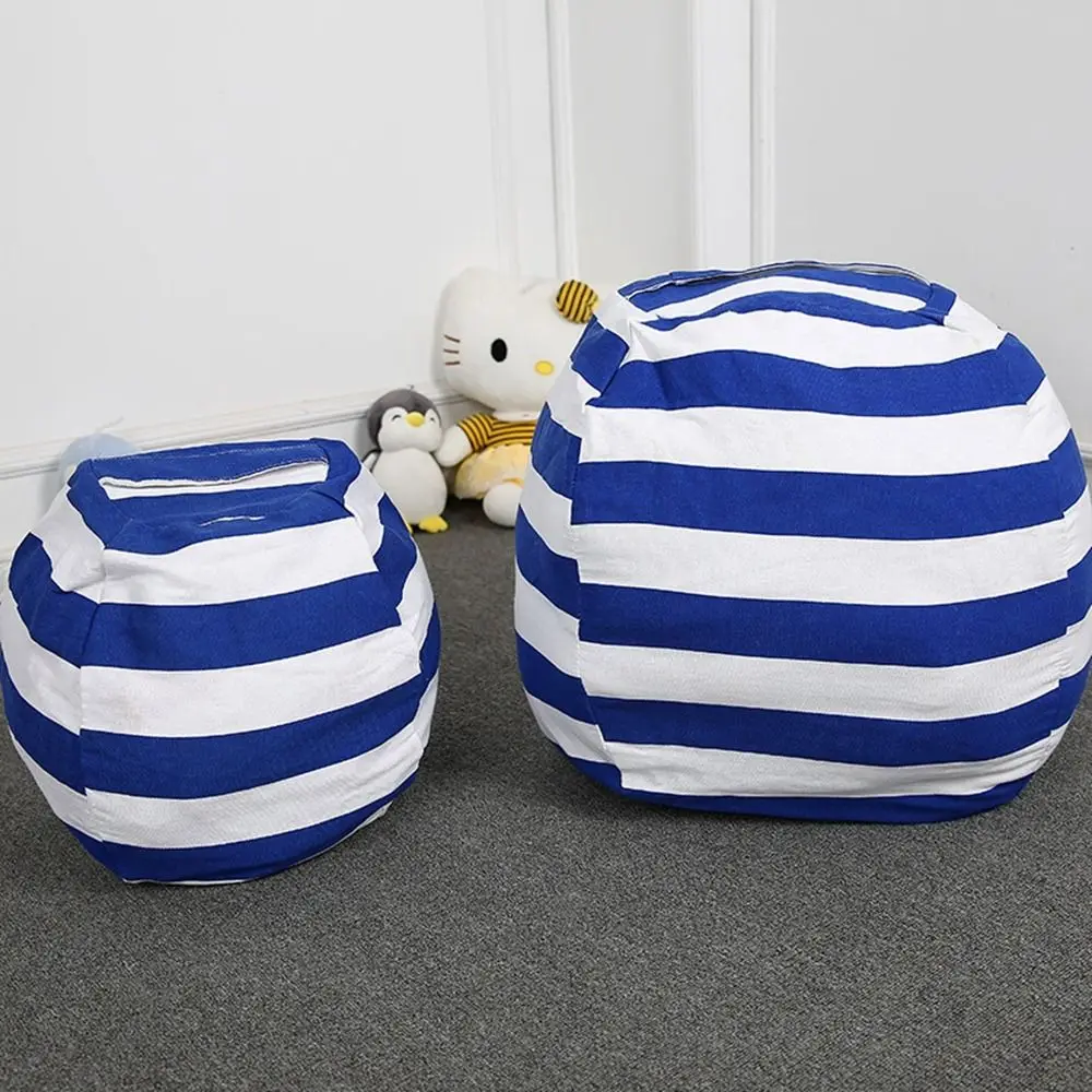 Stuffable Animal Toys Storage Bean Bag Large Capacity Stripe Round Storage Bags Kids Plush Toy Organizer