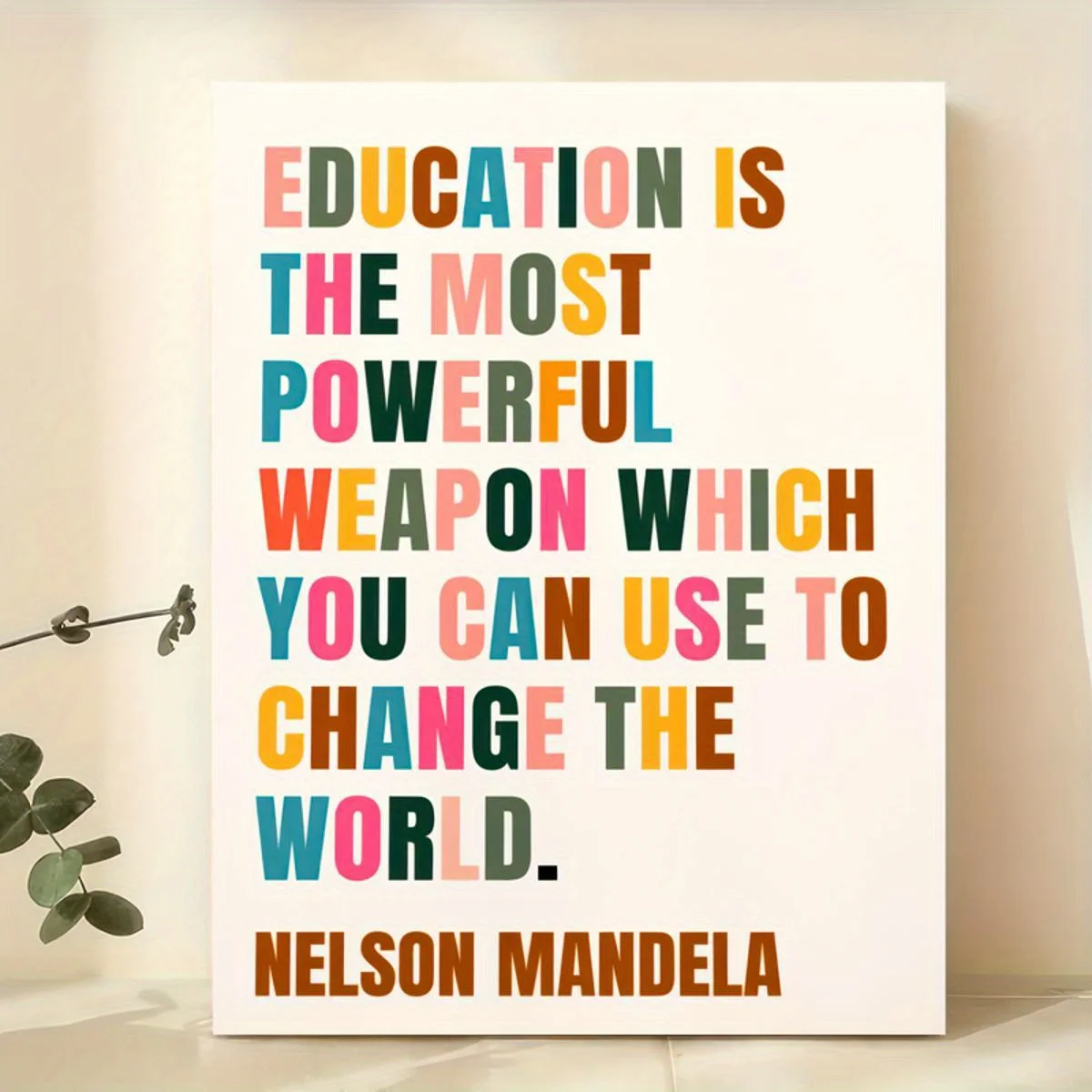 2D Flat, 2D Flat, 1pc Canvas Artwork Featuring an Inspiring Quote by Nelson Mandela about Education, Suitable for School Sett