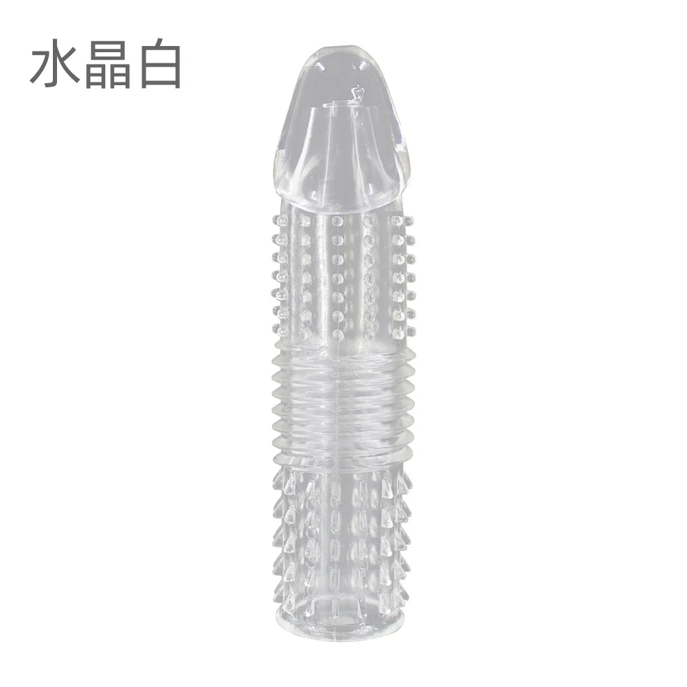 Male Masturbator Transparent Crystal Cover Penis Enlargement Lock Essence Wolf Tooth Cover Husband and Wife Fun Products