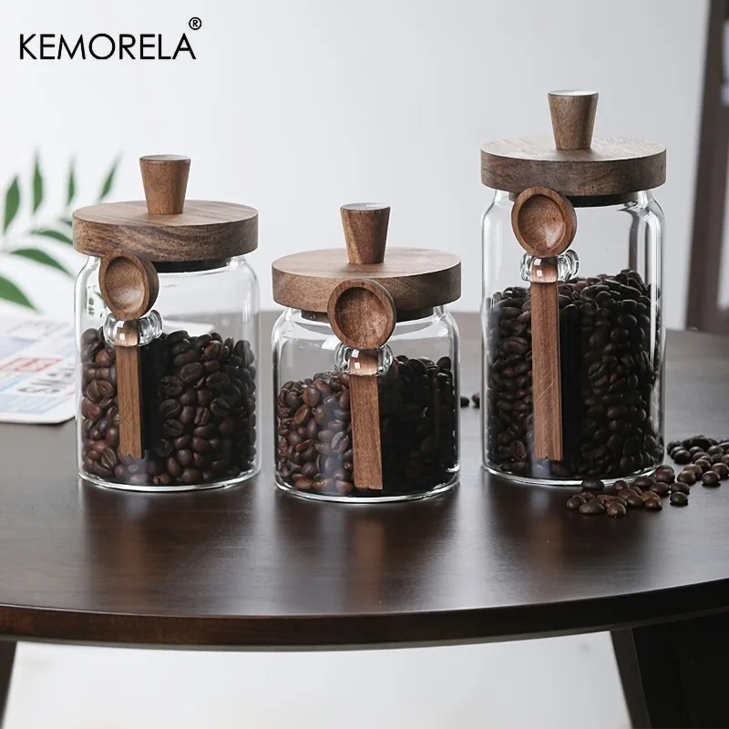 KEMORELA Set of 1/3 Airtight Glass Jars with Lids And Spoons Clear Small Food Storage Containers for Candy Spice Kitchen Storage