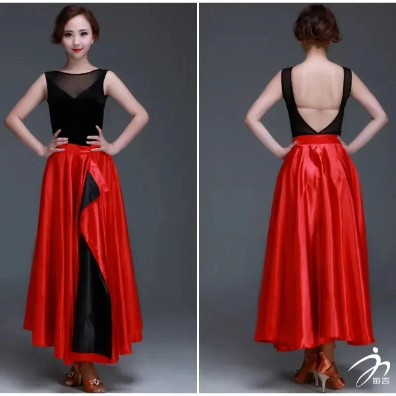 New Lady Latin Dance Red Skirt Female Pasodoble Dance Skirt 65-95cm Cape Performance Competition Wear Female Dancing Wear B-6824