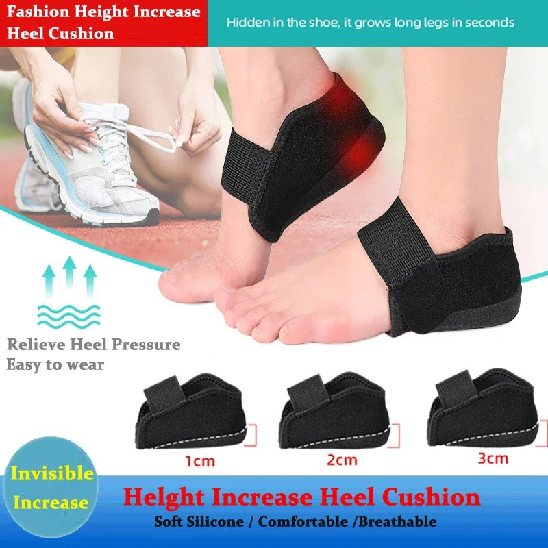 1-3cm Altura Invisível Aumento Silicone Meias Gel Heel Pad Ortopédico Arco Suporte Calcanhar Almofada Solas Palmilha Pé Unisex