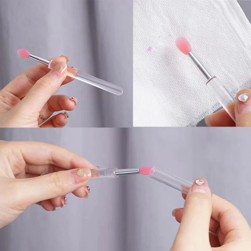 Pinceaux pour masque à lèvres en Silicone (Transparent/Rose)-Applicateur de gommage à lèvres Portable, pointe en Silicone souple pour baume à lèvres/masque à lèvres