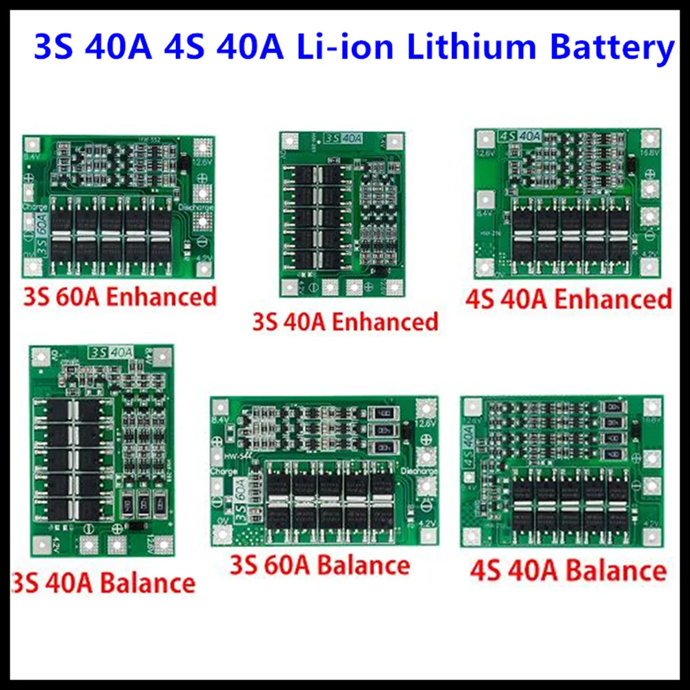 3S 4S 40A 60A Li-ion Lithium Battery Charger Protection Board 18650 BMS For Drill Motor 11.1V 12.6V/14.8V 16.8V Enhance Balance