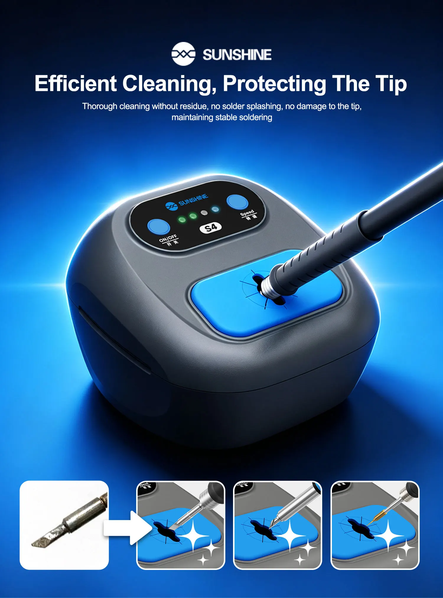 SUNSHINE S4 Smart Soldering Iron Tip Cleaner Copper Auto Sensing Adjustable for Welding Head Tin Slag Remove Cleaner Repair image 5