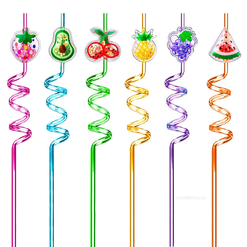 

Sparkling Fruit Shaped Straw Cute Children's Curved Plastic Straw Reusable Bar Milk Tea Straw Wedding Birthday Decor 1pcs