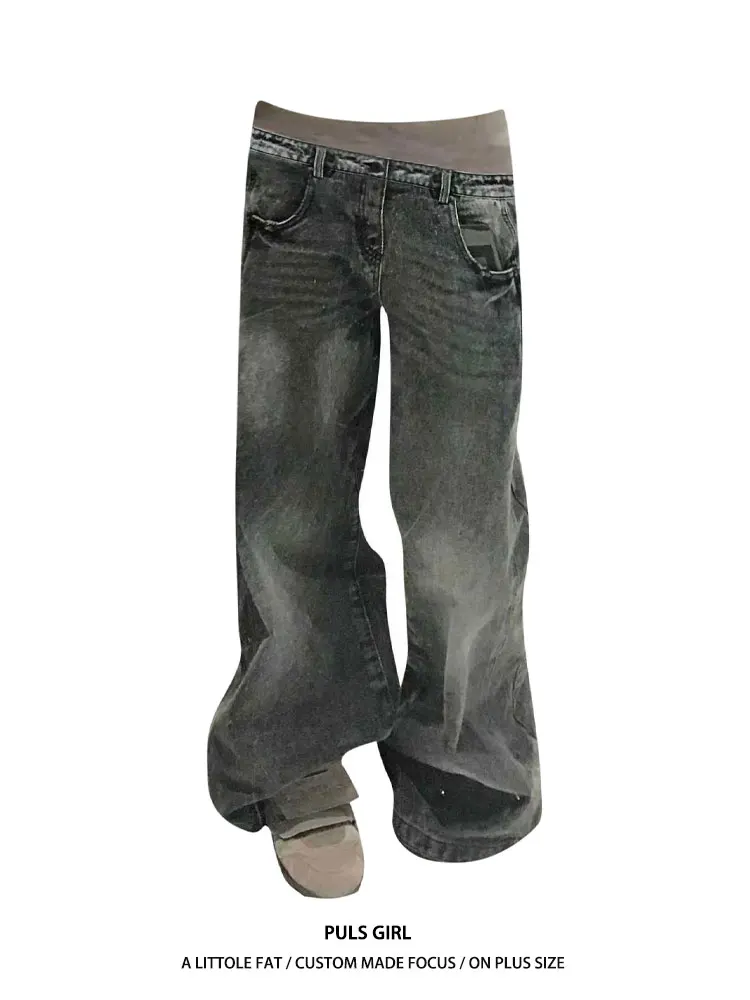 

Джинсы с высокой талией и широкими штанинами для женщин, свободного кроя, из выстиранного денима, асимметричные, в американском ретро-стиле, повседневные, на все сезоны