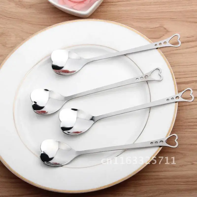 

10Pcs/pack Dessert Sugar Stirring Spoons Teaspoon Kitchen Accessories Heart/Leaf Shape Dinnerware Coffee Spoon Stainless Steel