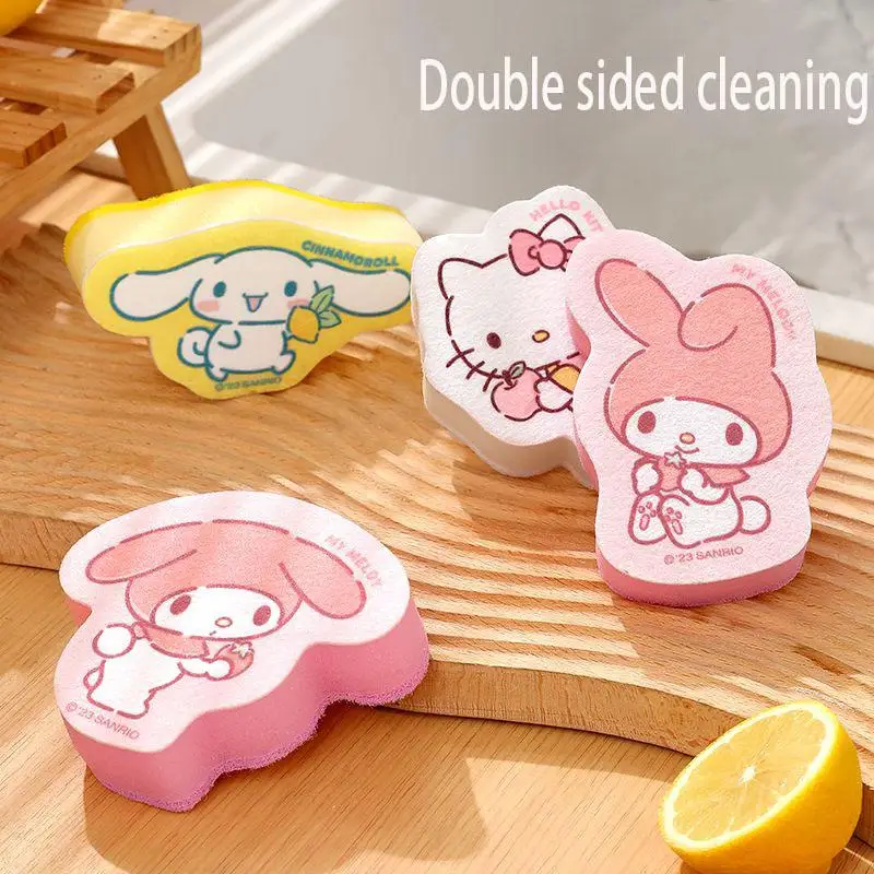 3Pcs Kawaii Sanrio Hello Kitty Sponge Wiping My Melody Cinnamoroll Cute Household Cartoon Washing Dishes Cloth Kitchen Supply