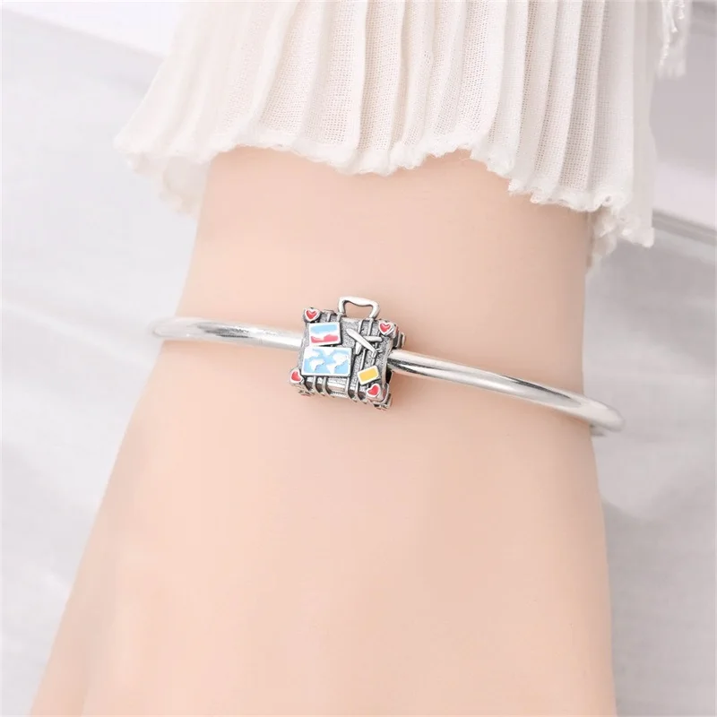 

Hot Sales 925 Sterling Silver Red Suitcase Charms Beads Fit Original Bracelet DIY For Women Birthday Cute Popular Jewelry Gifts