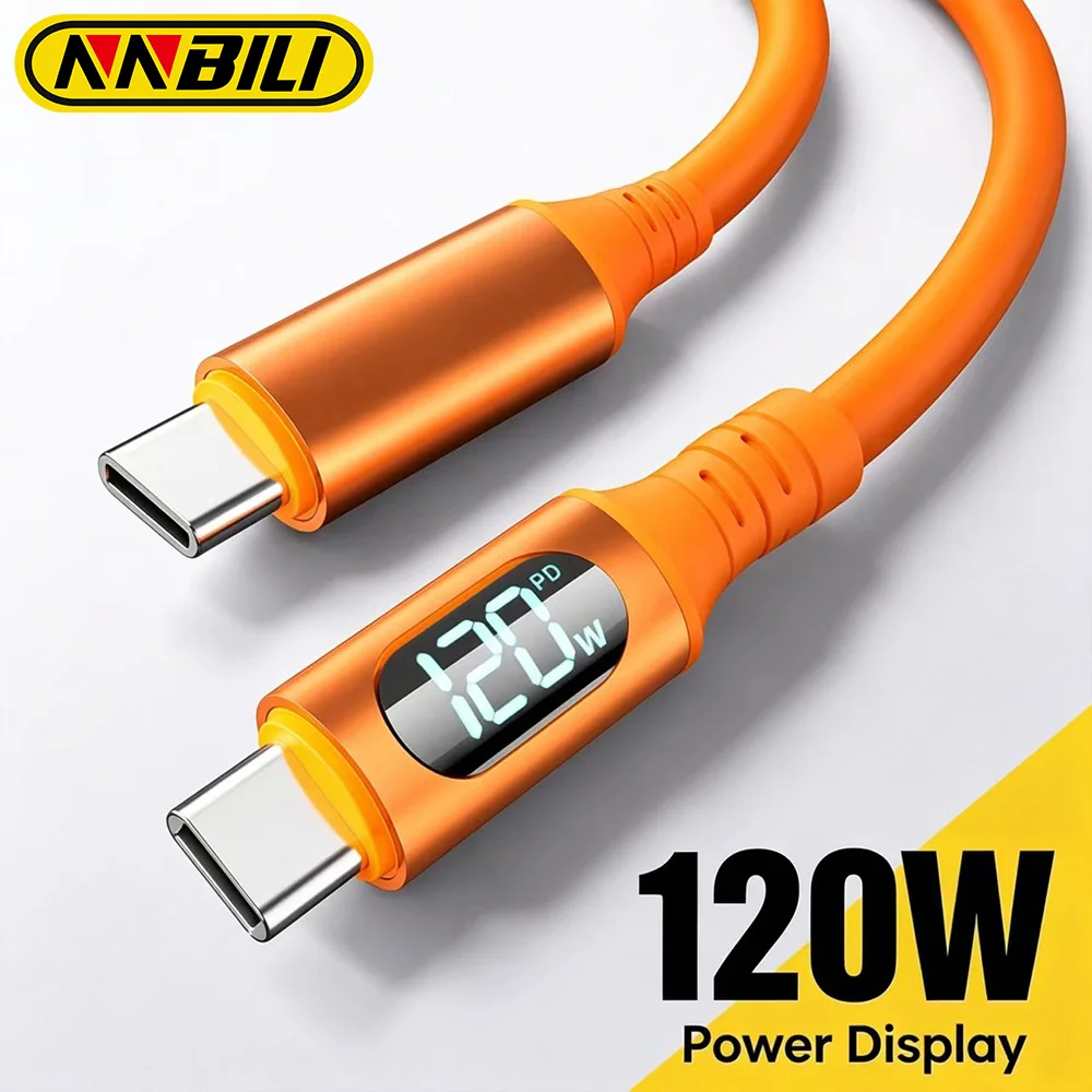 Image of NNBILI 120W USB Typ-C-auf-Typ-C-Kabel mit LED-Anzeige, schnelles Laden, USB-A-auf-Typ-C-Datenkabel für Samsung, Honor, Oneplus zum Aufladen