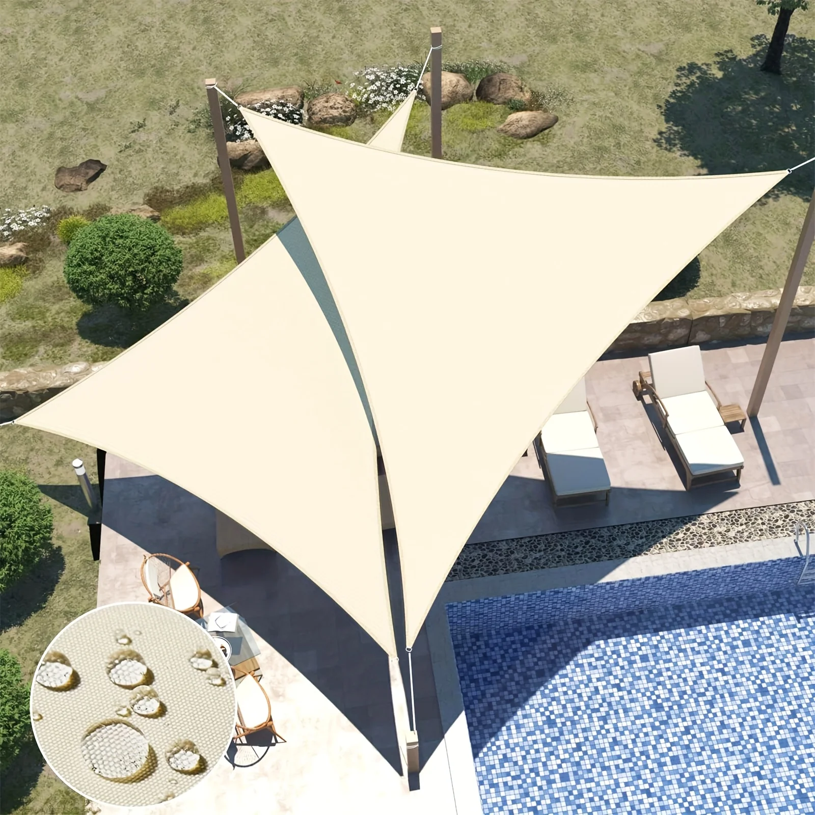 

1pc Triangular UV Block Sun Shade Sail - 81- Light Blocking, Beige Polyester Fabric for Outdoor Patio, Poolside, Backyard