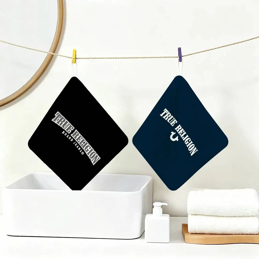 Toalla de mano de poliéster y algodón Denim T-True R-Religion, toalla colgante de secado rápido para cocina, baño y uso diario