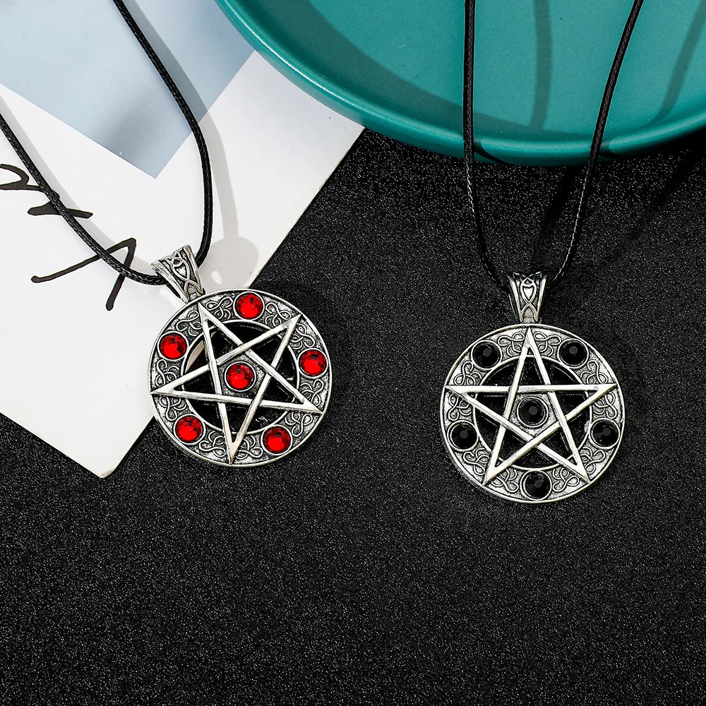 Vintage Gothic Anime Pentagram Necklace Punk Dark Style Pendant on Rope Chain for Mysticism Enthusiasts Accessory ﻿