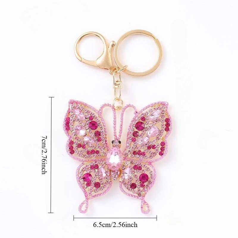 Fashion Synthetic Diamonds Decorated Butterfly Design Bag Charm Keychain Luxury Key Ring Bag Luggage