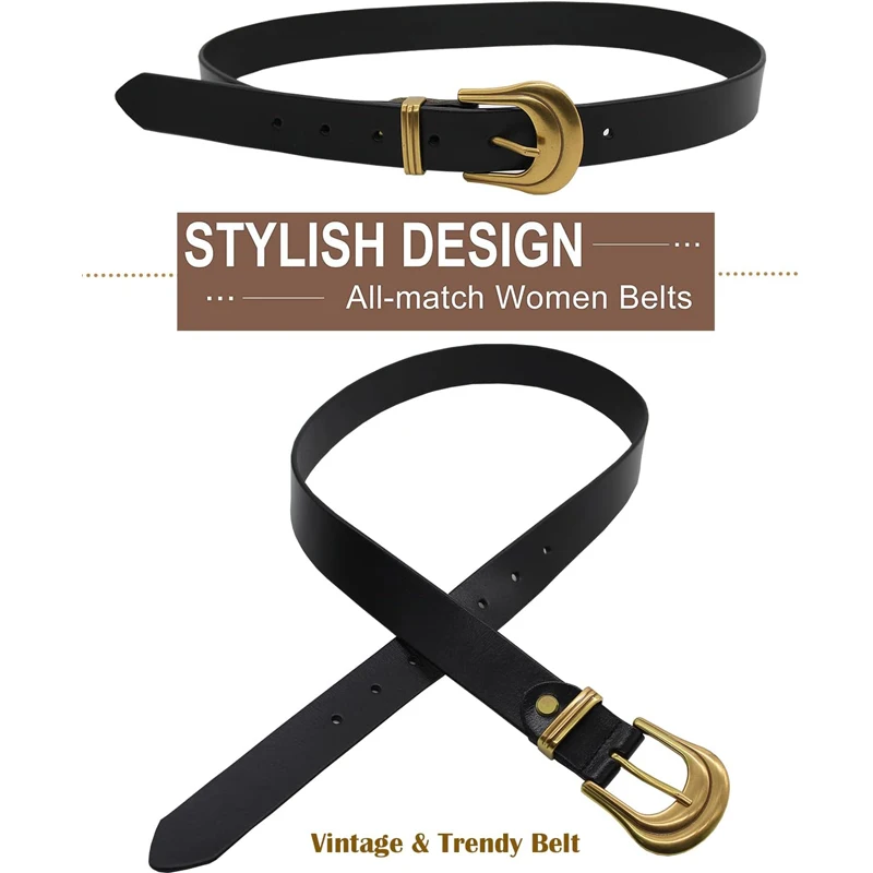 2024 New Luxury Brand High Quality Women\'s Belt Western Belts Silver Gold Buckle Black Leather Belt Pants Jeans Belts for Women