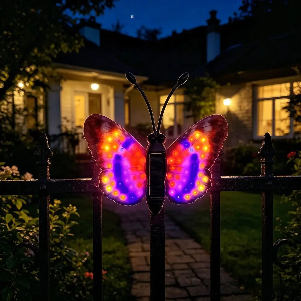 Solar Powered Solar Butterfly Light Color Changing Waterproof Color Changing Wall Lamp LED Lighting Auto Charging