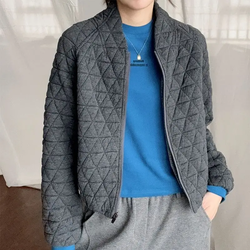 

Повседневная хлопковая куртка с ромбовидной сеткой, женская зимняя новинка 2025 года, универсальная свободная куртка, бейсбольная куртка, короткая модная хлопковая куртка