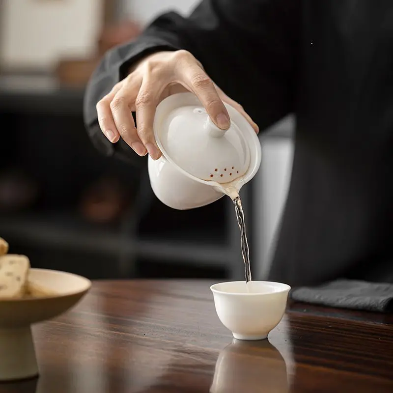 

Для сырого минерального овечьего жира Нефритовый белый фарфоровый ручной чайник Керамический чайный сервиз кунг-фу Быстрая чашка для чая Dehua Белый фарфор