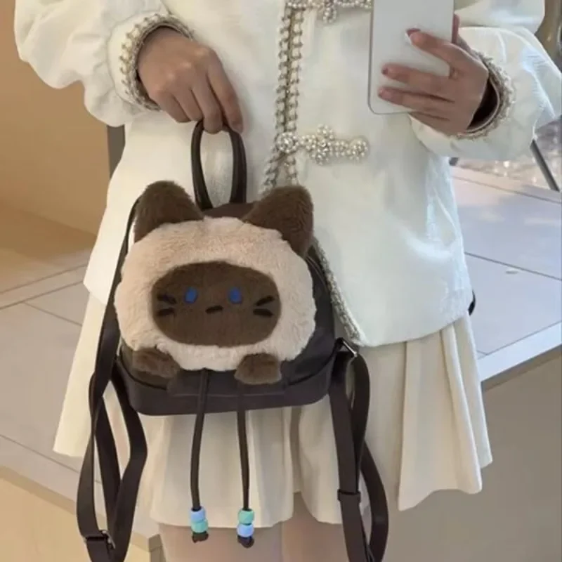 Xiuya ransel wanita kucing imut, tas punggung kasual warna kontras, tas kantung Kawaii wanita gaya Korea mewah Y2k