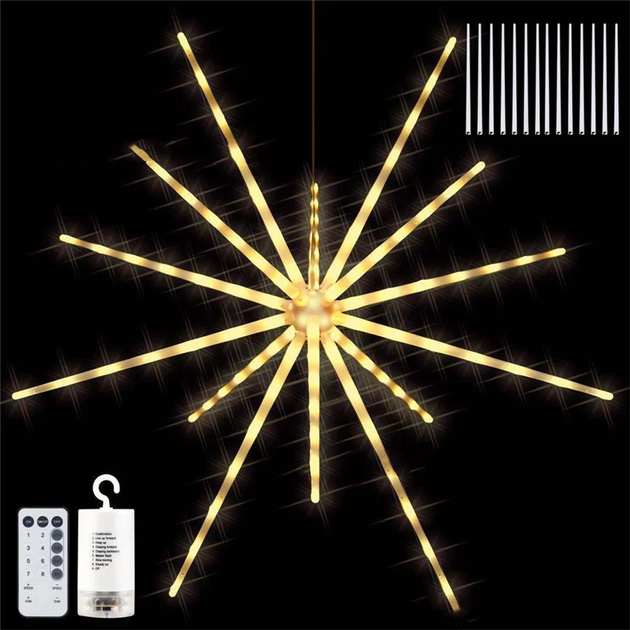 Pendurado Exploding Star Firework String Luz 112LED, ao ar livre, 8 modos, Guirlanda de Natal, Fairy Garden Lights, Decoração de férias, Ano Novo