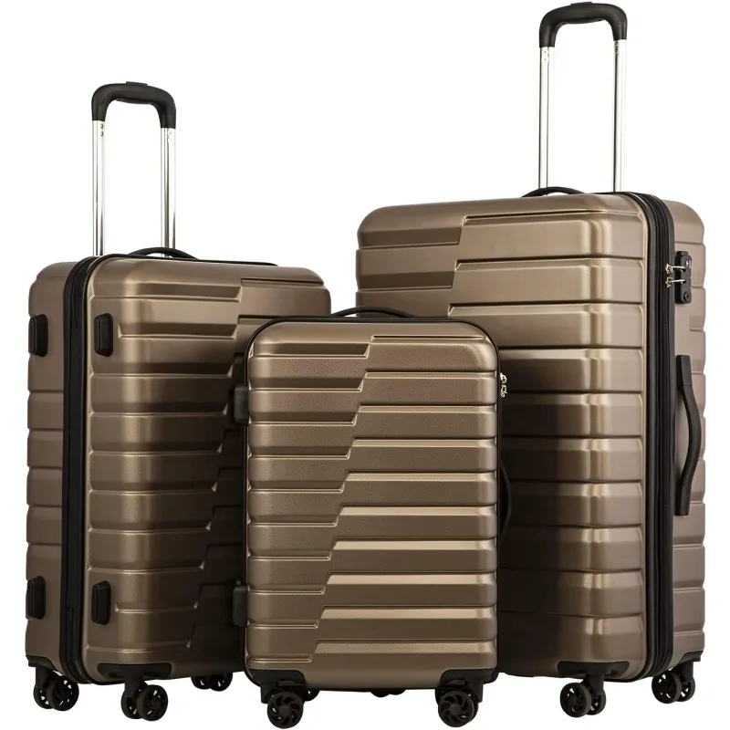 

Luggage Expandable Suitcase set PC ABS TSA Lock Spinner Carry on 3 Piece Sets (brown)