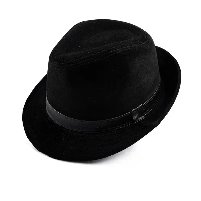 Winter Genuine Leather Suede Print Black GeometryTop Hats For Men/Women British Gentlemen Wide Brim Stetson Fedoras 55-60cm Fitt