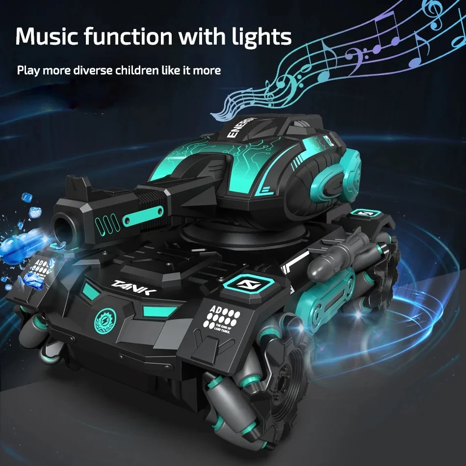 Coche de juguete RC para niños, tanque de Control remoto 4WD, efectos de sonido de pulverización de iluminación, vehículo blindado eléctrico de