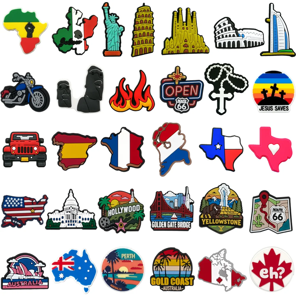 1/31PCS Map Architecture Series Shoe Charms, White House Colosseum Charm for Shoes, Statue Sandals Clogs Buckle Accessories