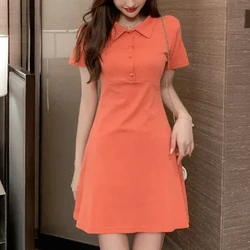 Peter Pan Collar Pullover Solid Color Short Sleeve Women's Clothing Summer Head Up Button Casual Sports Vacation Sweet Dresses