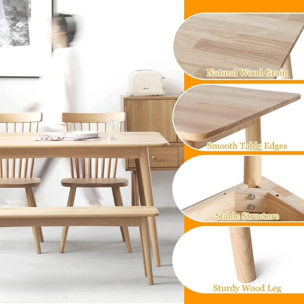 طاولة طعام من الخشب الصلب مستطيلة صغيرة حديثة من منتصف القرن لمساحات المطبخ المدمجة