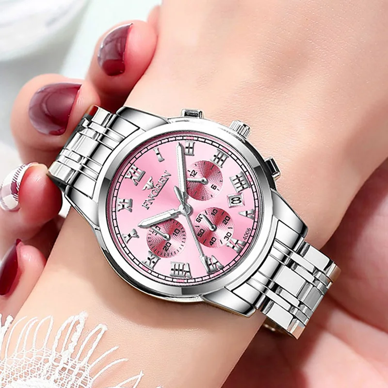 FNGEEN Luxury Brand Quartz Watch Women Elegant Stainless Steel Watch Luminous Waterproof Date Ladies Dress Watch New Style 4006