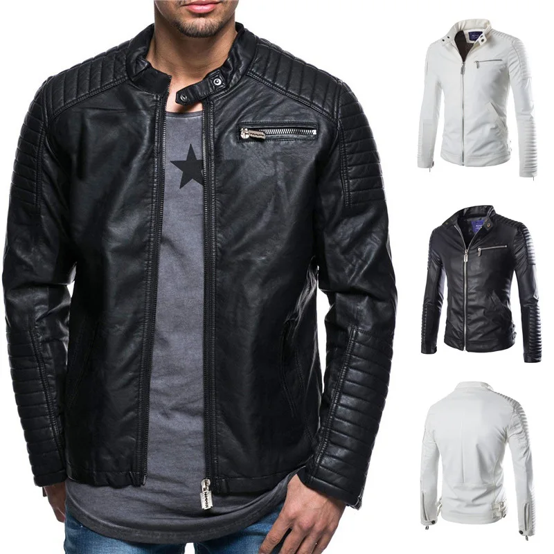 

European and American Style New Men's Jacket Fashionable Windproof Motorcycle Leather Jacket M-4XL