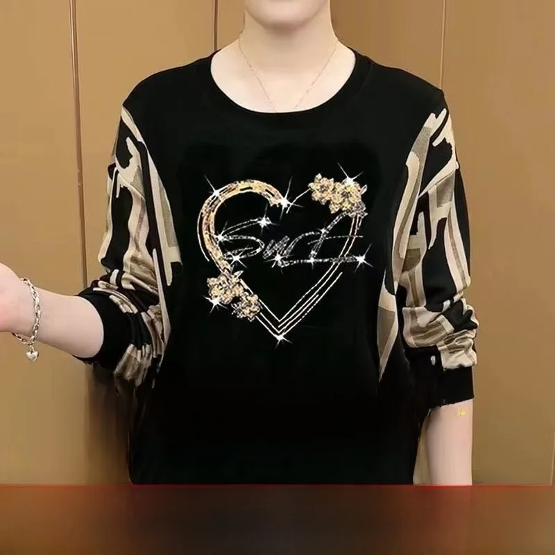 Long Sleeve Women's T-shirt Loose Comfortable Fashionable Outerwear Versatile Mommy Style Durable Wear-resistant Spring 2026