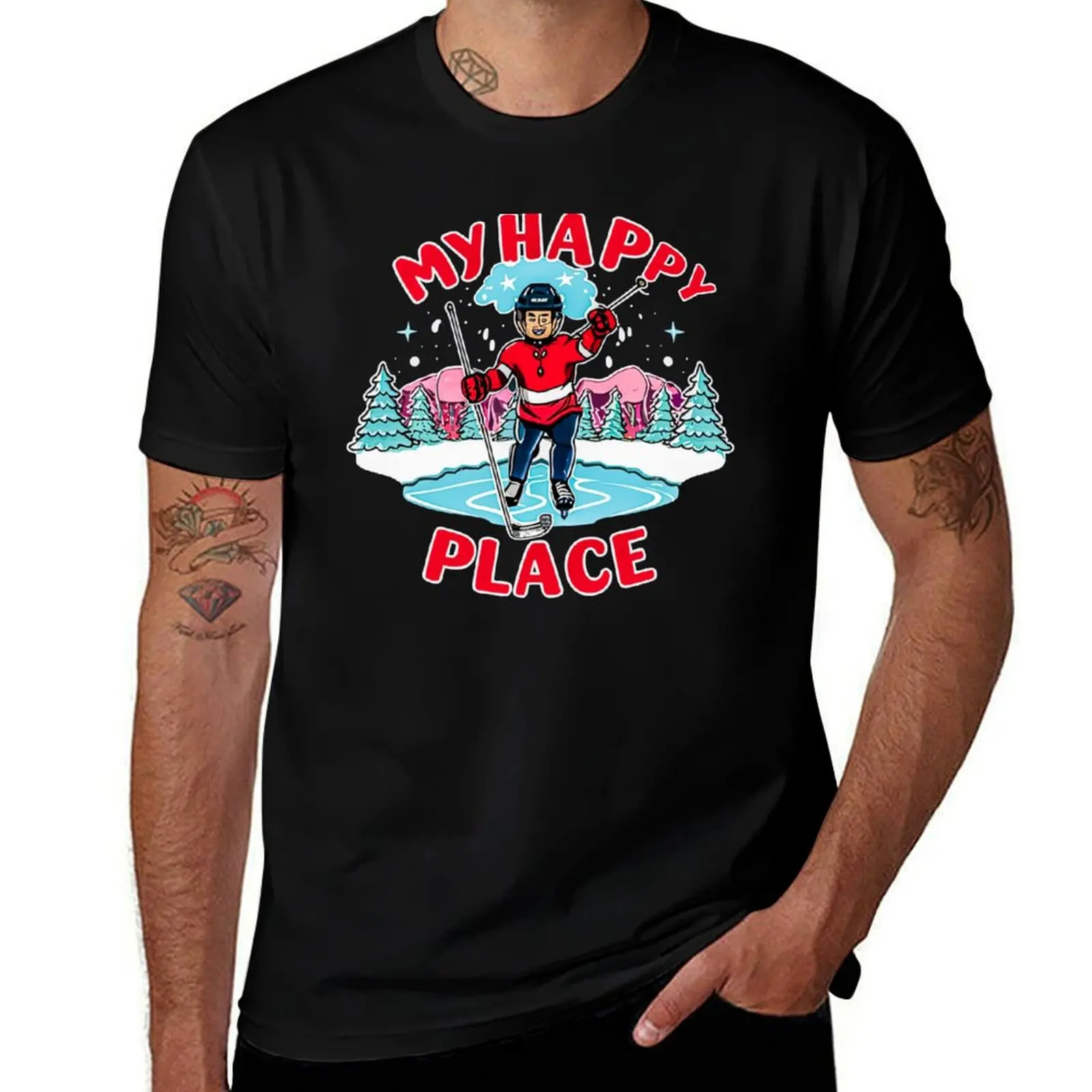 my happy place ice hockey T-Shirt Big and Tall Basic Tee Shirt