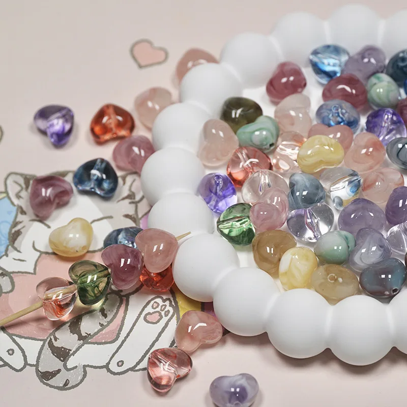 50PCS 10mm Resin Dyeing Heart Beads For Jewelry Making Love Beads Necklace Bracelet Keychain Craft DIY Supplie Accessory