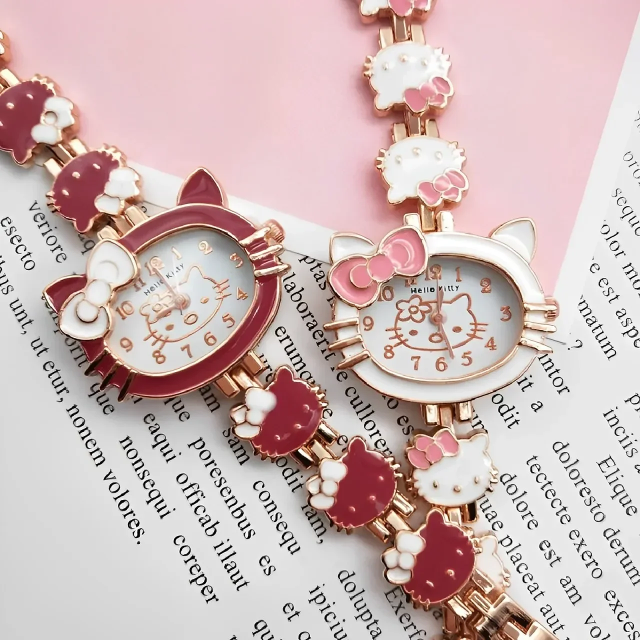 Miniso Anime Cartoon Sanrio Sweet Bow Hello Kitty Girls Student Quartz Watch Fashion Children Alloy Belt Watch Birthday Gifts