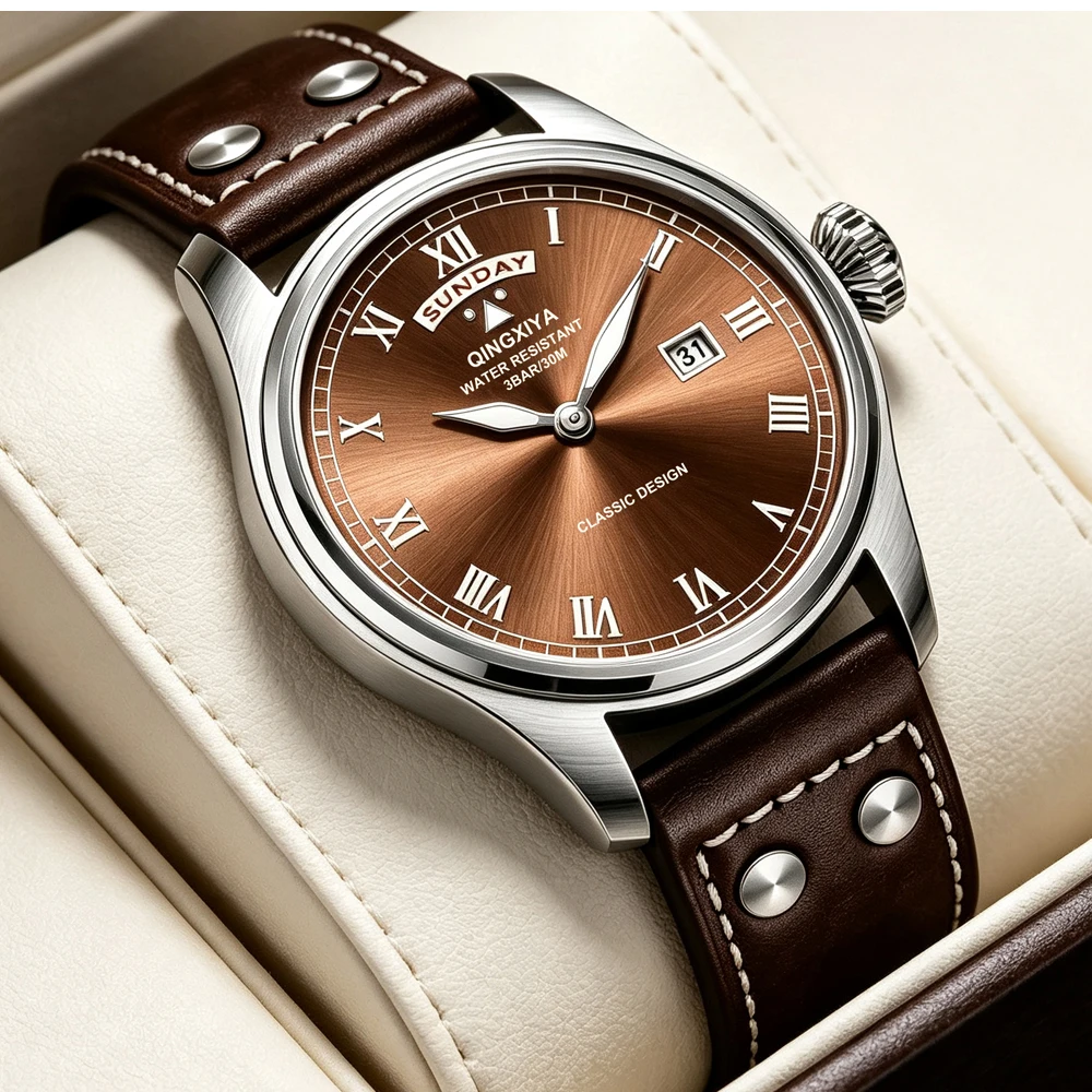 QINGXIYA Modische Casual Herren Quarzuhr Luxus Leder Wasserdichte Sportuhr Militäruhr für Männer Relogio Masculino – Detail 3