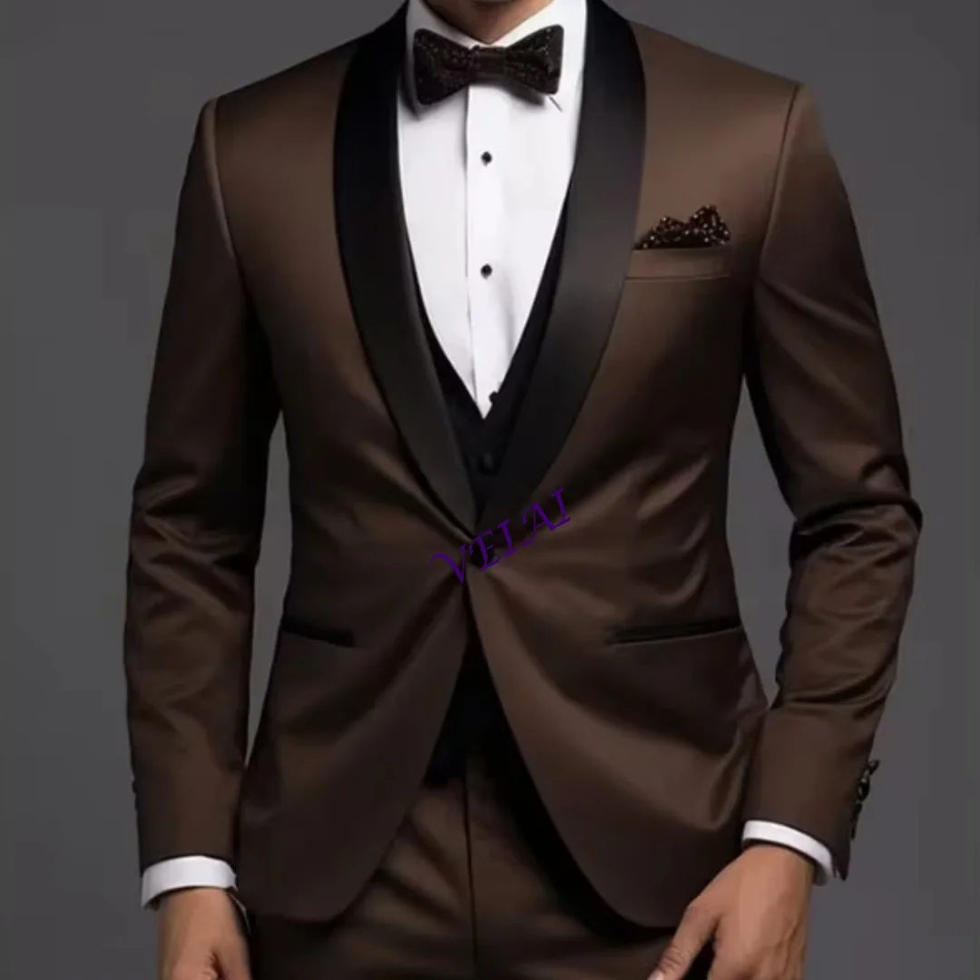 

Мужской костюм на заказ, черный, с отложным воротником, для особых случаев, элегантный, из трех предметов: пиджак, брюки, жилет