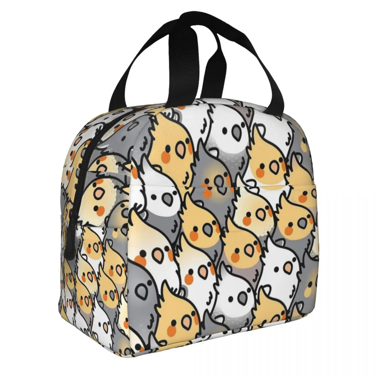 Chubby Cockatiel Party Cute Birds Insulated Lunch Bag Cooler Bag Reusable Portable Tote Lunch Box Food Storage Bags Work Travel