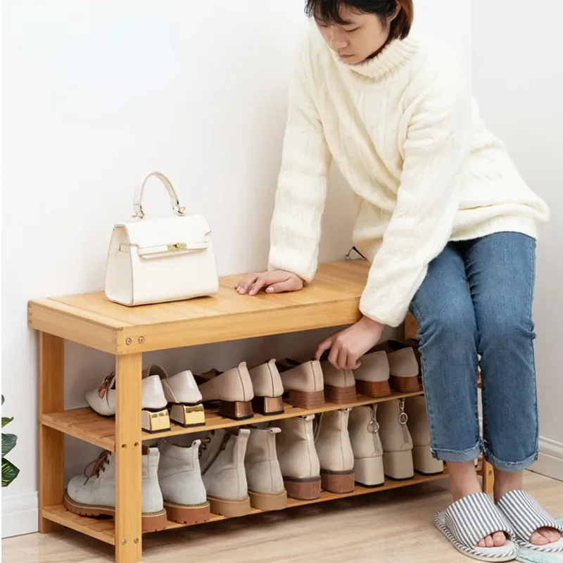 Shoe Bench – Porch Shoes Changing Stool, Creative Hallway Furniture, Luxury Bamboo Storage Bench, Versatile Entryway Organizer