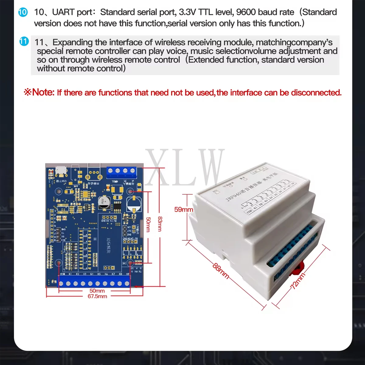 JRF940 Voice Playback Board,9-tone Multi-Play Modes RS232/RS485 & low lever/high lever trigger USB Download for DIY Sound Module