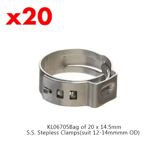 KegLand Bag of 20 X Stainless Stepless Clamps(Suit 8/9.5/10.5/12.8/14.5/16.5/18.5/ 20.5MM OD) hardware tool