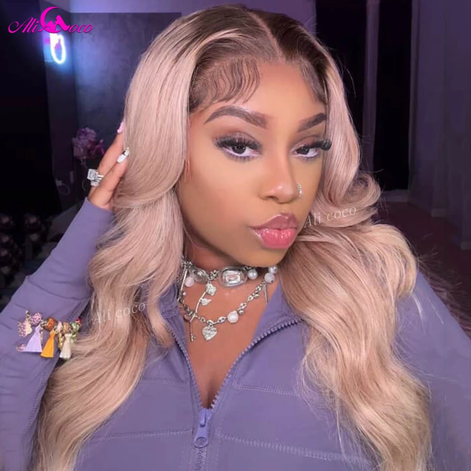 

180 Density Human Hair Wig Ombre Ash Blonde Wigs Human Hair 13X6 HD Body Wave Lace Front Wigs Human Hair for Women