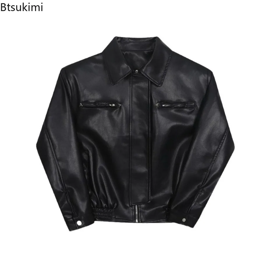 2025 Men's PU Leather Coat Bomber Jacket Men Autumn Leather Jacket Lapel Zipper Biker Jacket for Men Clothing Coat Streetwear