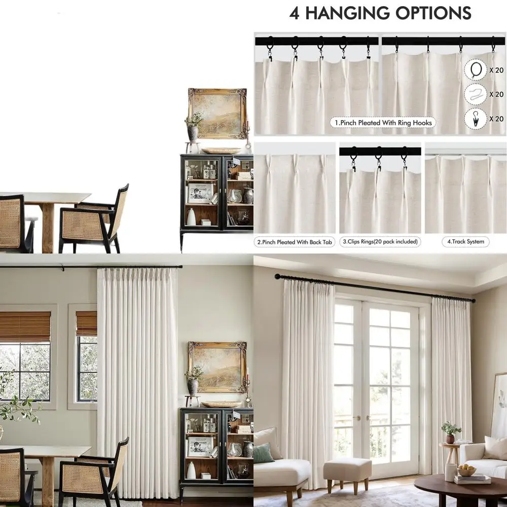 

Плиссированные полупрозрачные шторы с эффектом складок, 90 дюймов в длину, в стиле льняных тканей, с кольцевыми крючками и зажимами, комплект из 2 панелей, W70xL90 для карнизной системы